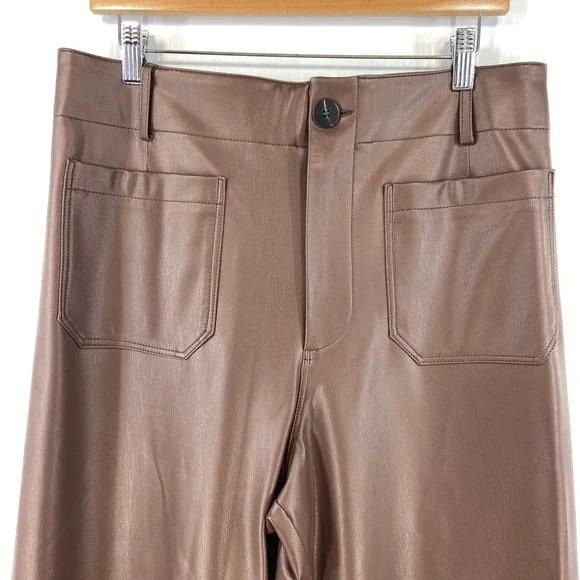 Maeve The Colette Cropped Vegan Leather Pants Chocolate Brown Womens 32 Petite - Picture 4 of 13